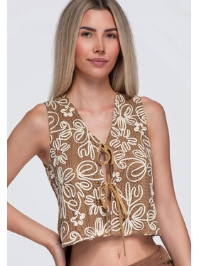 Ombre Ombre Kamizelka OW-VE-E0011 Brązowy Loose Fit