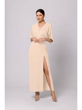 Makover Makover Sukienka codzienna K163 Écru Modern Fit