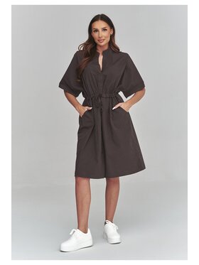 Makadamia Makadamia Sukienka codzienna C62 Brązowy Loose Fit