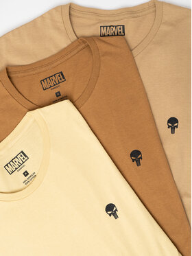 Marvel Marvel Komplet 3 t-shirtów Zestaw 3 Koszulek Męskich Beżowa / Brązowa / Jasna Brązowa Marvel Comics Punisher Mini Logo L Beżowy Regular Fit
