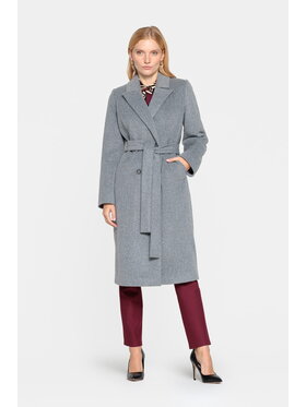 EMOI EMOI Płaszcz zimowy szary z paskiem Szary Feminine Fit