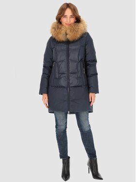 Perso Perso Kurtka zimowa z naturalnym futrem Granatowy Slim Fit