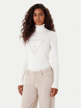 Guess Guess Bluză cu gât W5BR39 Z2NQ2 Alb Regular Fit