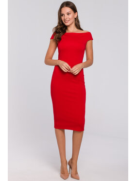 Makover Makover Sukienka dzianinowa K001 Czerwony Regular Fit