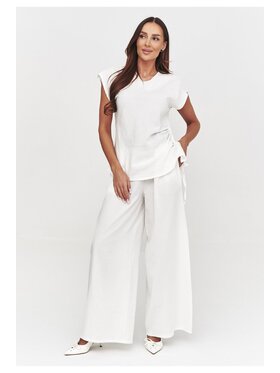 Makadamia Makadamia Komplet bluzka i spodnie C55 Biały Loose Fit