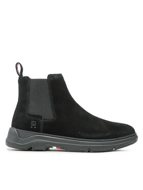 Tommy Hilfiger Tommy Hilfiger Členková obuv s elastickým prvkom Premium Th Suede Hybrid Chelsea FM0FM04683 Čierna