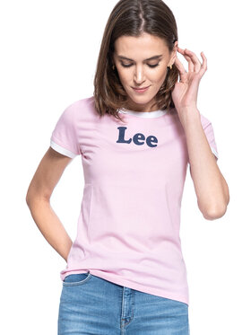 Lee Lee T-Shirt RINGER T Różowy Regular Fit