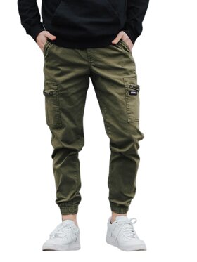 Jigga Wear Jigga Wear Spodnie materiałowe Spodnie Materiałowe Jogger Bojówki Męskie Oliwkowe Jigga Wear Stripe Zip Cargo S Zielony Jogger Fit