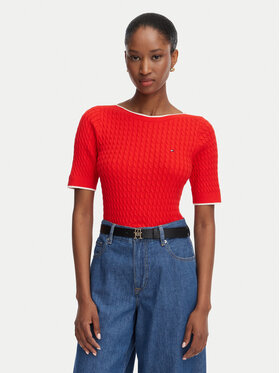 Tommy Hilfiger Tommy Hilfiger Džemper Fine Gg Cable Boat WW0WW50103 Crvena Regular Fit