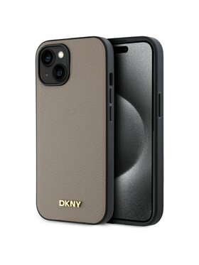 DKNY DKNY Etui na telefon Grained Metal Logo MagSafe Beżowy