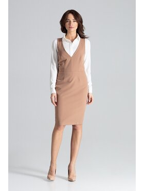 Lenitif Lenitif Sukienka L039 Brązowy Slim Fit