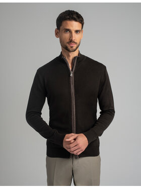 Borgio Borgio Sweter cassaza troyer br Brązowy Slim Fit