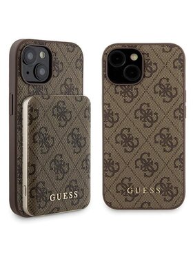 Guess Guess Zestaw prezentowy etui do iPhone 15 + powerbank 4G Metal Logo Brązowy