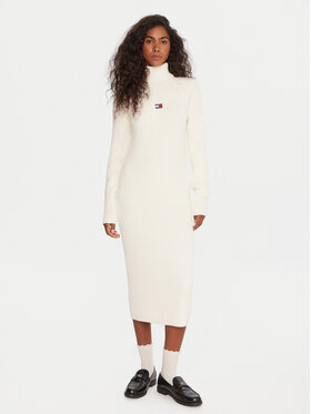 Tommy Jeans Tommy Jeans Rochie tricotată Badge DW0DW22167 Écru Regular Fit