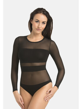 Teyli Teyli Body z wiskozy z siateczką Stripy Czarny Regular Fit