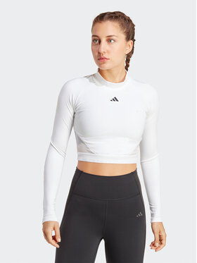 adidas adidas Bluză AEROREADY Hyperglam Crop Long-Sleeve Top HZ2316 Alb