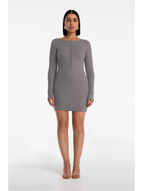 Nudyess Nudyess Vestito di maglia Isla mini z prążka Grigio Fitted Fit