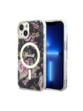 Guess Guess Etui na telefon Flower MagSafe Czarny