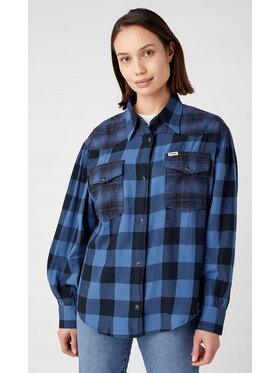 Wrangler Wrangler Koszula Baloon Sleeve Shirt Niebieski Basic Fit