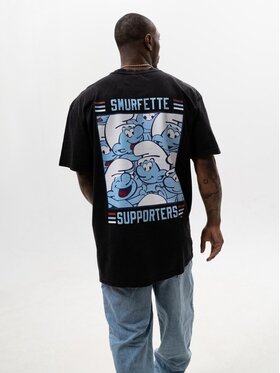 Smerfy Smerfy T-Shirt Szeroka luźna acid wash 127670 Czarny Oversize