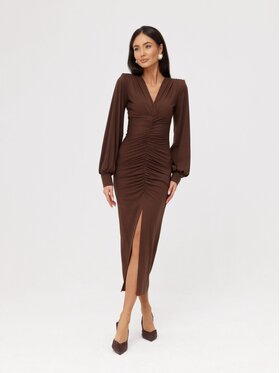 Roco Fashion Roco Fashion Sukienka koktajlowa Aureline Brązowy Slim Fit