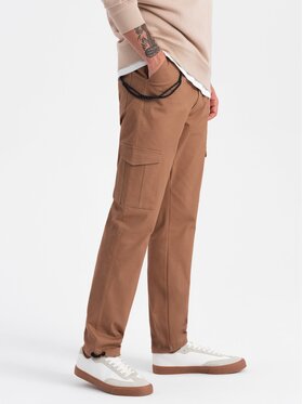 Ombre Ombre Kalhoty z materiálu OM-PACG-0189 Hnědá Regular Fit