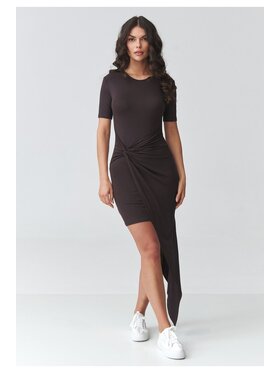 Makadamia Makadamia Sukienka codzienna M923 Brązowy Fitted Fit