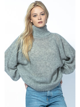 Fobya Fobya Sweter BEZSZWOWY OVERSIZOWY SWETER Z GOLFEM Z WEŁNY ALPAKI F1729 Szary Oversize