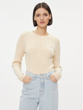 Gant Gant Džemperis Stretch Cotton Cable C-Neck 4800100 Écru Slim Fit