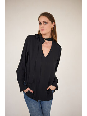 Entelier Entelier Bluzka z wiązaniem Czarny Relaxed Fit