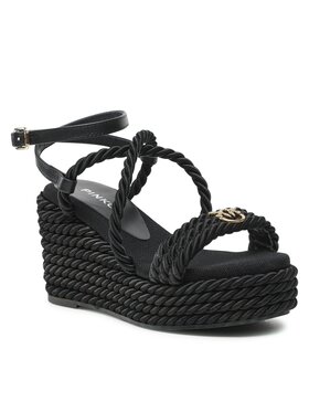 Pinko Pinko Sandale Brigitte Wedge Corda Intrecciata PE 23 BLKG1 100869 A0R3 Crna