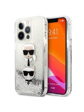 KARL LAGERFELD KARL LAGERFELD Etui na telefon Liquid Glitter Karl & Choupette Head Srebrny