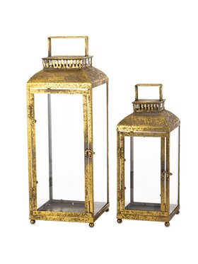 MIAhome MIAhome Lampion metalowy ze szkłem 2 szt. stare złoto Złoty