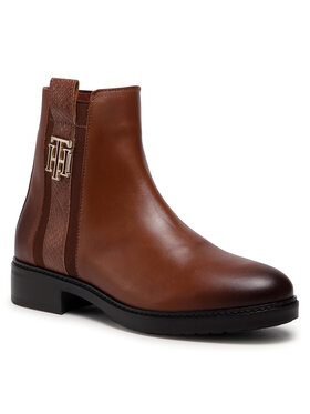 Tommy Hilfiger Tommy Hilfiger Stivaletti Th Interlock Leather Flat Boot FW0FW05181 Marrone