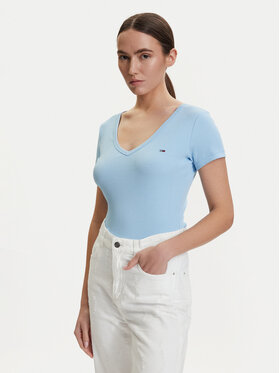Tommy Jeans Tommy Jeans Marškinėliai DW0DW17385 Šviesiai mėlyna Slim Fit