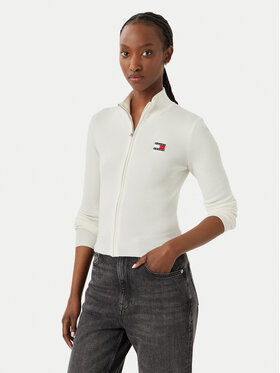 Tommy Jeans Tommy Jeans Kardiganas Tjw Zip High Neck Cardigan Ext DW0DW20967 Balta Slim Fit