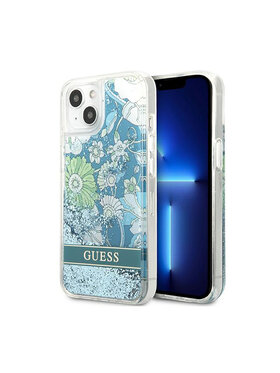 Guess Guess Etui na telefon Liquid Glitter Flower Niebieski
