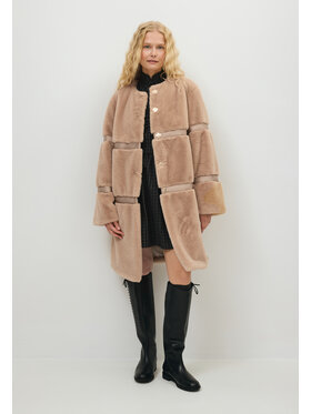 BIZUU BIZUU Futro SORRENTO FAUX FUR LAPEL COAT Brązowy Standard Fit