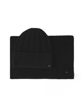 Tommy Hilfiger Tommy Hilfiger Set Schal und Mütze Flag Fluffy AW0AW17994 Schwarz