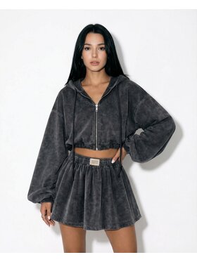 MissDenim MissDenim Bluza Oversize Crop Zip Hoodie Czarny Oversize