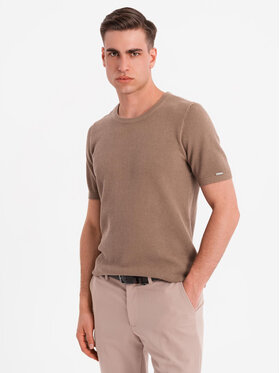 Ombre Ombre T-Shirt OM-TSCT-0244 Brązowy Regular Fit