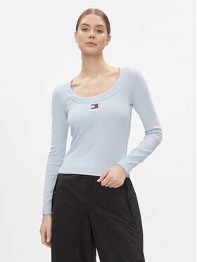 Tommy Jeans Tommy Jeans Majica Tjw Slim Badge Rib Tee Ls DW0DW17397 Svijetloplava Slim Fit