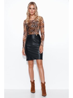 Makadamia Makadamia Sukienka elegancka M766 szyfon 38 Brązowy Shaped Fit