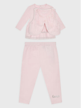 Guess Guess Komplet kamizelka, sukienka i legginsy A2BG11 WC910 Różowy Regular Fit