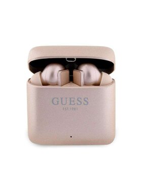 Guess Guess Zestaw prezentowy Słuchawki TWS Gold Printed Logo Różowy