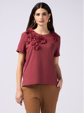 Oltre Oltre T-Shirt G326J004067N029 Bordowy Regular Fit