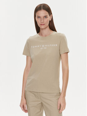 Tommy Hilfiger Tommy Hilfiger T-Shirt Logo WW0WW40276 Beżowy Regular Fit
