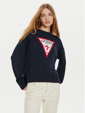 Guess Jeans Guess Jeans Sweter W4BR12 Z3HM1 Granatowy Regular Fit