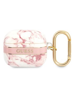 Guess Guess Etui na słuchawki Marble Strap Różowy