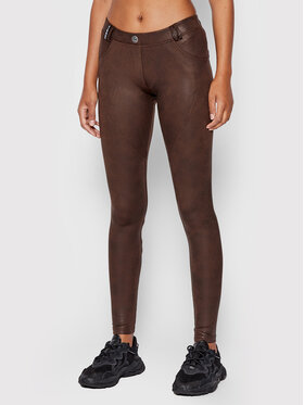 NEBBIA NEBBIA Medžiaginės kelnės Leather Look Bubble 538 Ruda Slim Fit